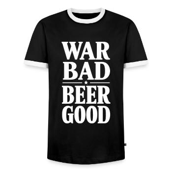 War Bad Beer Good Parody Funny Boobs Good - Men's Ringer Shirt - black/white - Front - AI Model Female 172 light (172cm) & AI Model Male 178 light (178cm)