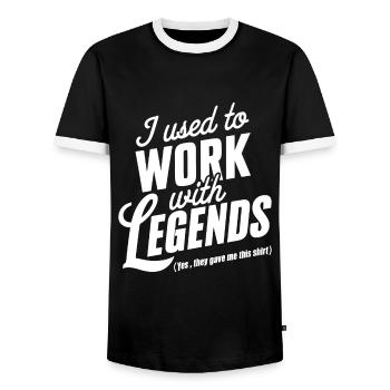 I used to work with legends Retirment Present Cowo - Men's Ringer Shirt - black/white - Front - AI Model Female 172 light (172cm) & AI Model Male 178 light (178cm)