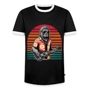 Sasquatch Bigfoot Ukulélé Hawaii Sunset Vintage Me - T-shirt contrasté Homme - noir/blanc - Devant - AI Model Female 172 light (172cm) & AI Model Male 178 light (178cm)