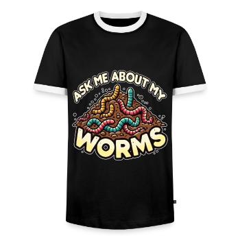 Frag mich nach meinem Worms Funny Komposter Gardening - Männer Kontrast-T-Shirt - Schwarz/Weiß - Vorne - AI Model Female 172 light (172cm) & AI Model Male 178 light (178cm)