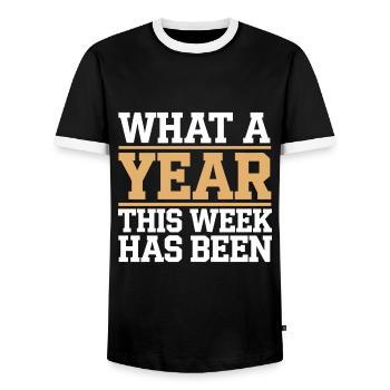Quelle année cette semaine a été Drôle de maman d’université - T-shirt contrasté Homme - noir/blanc - Devant - AI Model Female 172 light (172cm) & AI Model Male 178 light (178cm)