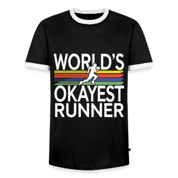 Worlds okayest average runner Funny jogging saying - Men's Ringer Shirt - black/white - Front - AI Model Female 172 light (172cm) & AI Model Male 178 light (178cm)