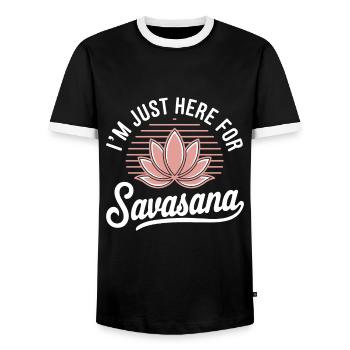 Je suis juste ici pour savasana drôle Yoga Dire Humour - T-shirt contrasté Homme - noir/blanc - Devant - AI Model Female 172 light (172cm) & AI Model Male 178 light (178cm)