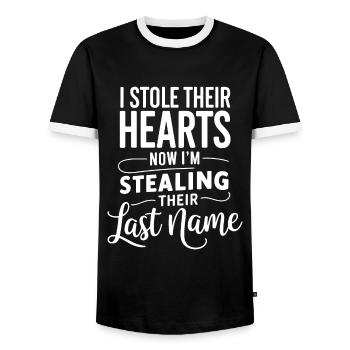 I stole their hearts now i'm stealing their last - Men's Ringer Shirt - black/white - Front - AI Model Female 172 light (172cm) & AI Model Male 178 light (178cm)