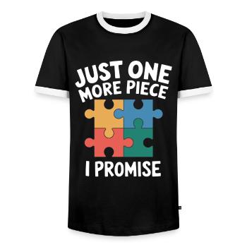 Nur noch ein Teil, ich verspreche ein lustiges Puzzle - Männer Kontrast-T-Shirt - Schwarz/Weiß - Vorne - AI Model Female 172 light (172cm) & AI Model Male 178 light (178cm)