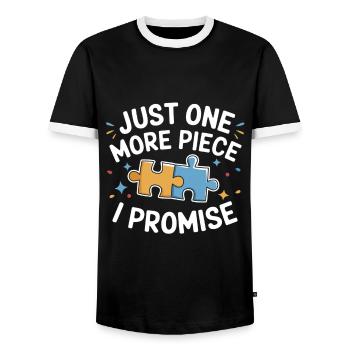 Just one more piece I Promise Funny Jigsaw Puzzle - Men's Ringer Shirt - black/white - Front - AI Model Female 172 light (172cm) & AI Model Male 178 light (178cm)