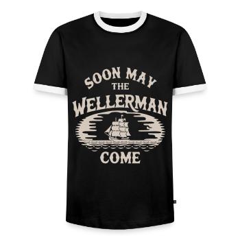 Bientôt que le wellerman vienne Sea Shanty Voilier - T-shirt contrasté Homme - noir/blanc - Devant - AI Model Female 172 light (172cm) & AI Model Male 178 light (178cm)