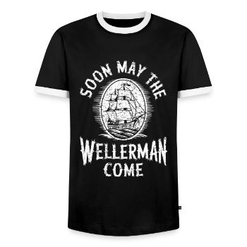 Bientôt que le wellerman vienne Sea Shanty Voilier - T-shirt contrasté Homme - noir/blanc - Devant - AI Model Female 172 light (172cm) & AI Model Male 178 light (178cm)