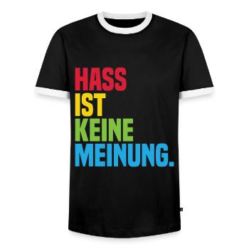 Hate is not an opinion Statement against the right - Men's Ringer Shirt - black/white - Front - AI Model Female 172 light (172cm) & AI Model Male 178 light (178cm)