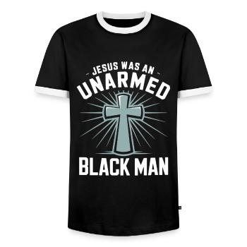 Jesus war ein unbewaffneter Schwarzer Mann Schwarzer Jesus - Männer Kontrast-T-Shirt - Schwarz/Weiß - Vorne - AI Model Female 172 light (172cm) & AI Model Male 178 light (178cm)