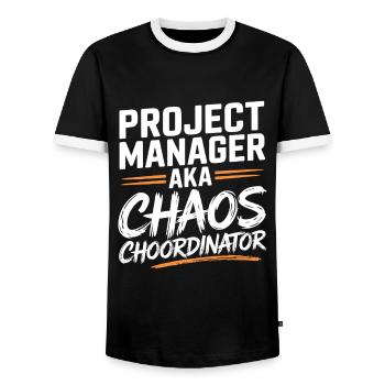 Project Manager aka Chaos Choordinator - Men's Ringer Shirt - black/white - Front - AI Model Female 172 light (172cm) & AI Model Male 178 light (178cm)
