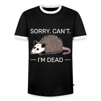 Sorry Can't I'm dead Lustiger Opossum-Humor - Männer Kontrast-T-Shirt - Schwarz/Weiß - Vorne - AI Model Female 172 light (172cm) & AI Model Male 178 light (178cm)