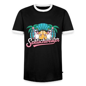 Sektschwester Freundin Saufen Bier Alkohol Party E - Männer Kontrast-T-Shirt - Schwarz/Weiß - Vorne - AI Model Female 172 light (172cm) & AI Model Male 178 light (178cm)