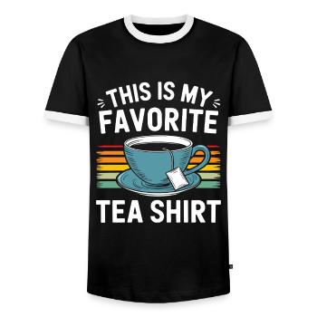 This is my favorite Tea Shirt Tea Lover Funny Pun - Men's Ringer Shirt - black/white - Front - AI Model Female 172 light (172cm) & AI Model Male 178 light (178cm)