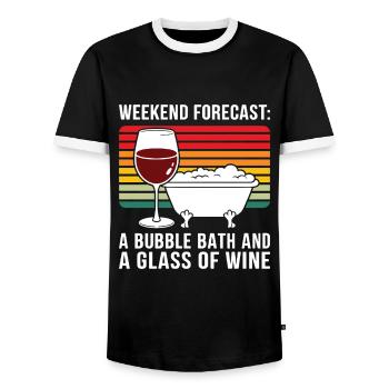 Weekend Forecast A Bubble Bath and a Glass of Wine - Men's Ringer Shirt - black/white - Front - AI Model Female 172 light (172cm) & AI Model Male 178 light (178cm)