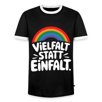 Vielfalt statt Einfalt Statement gegen rechts - Männer Kontrast-T-Shirt - Schwarz/Weiß - Vorne - AI Model Female 172 light (172cm) & AI Model Male 178 light (178cm)