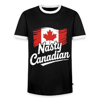 Nasty Canadian Funny Canada Maple Elbows Up - Men's Ringer Shirt - black/white - Front - AI Model Female 172 light (172cm) & AI Model Male 178 light (178cm)