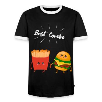 Burger & Pommes Paar Geschenk für Pommes Liebhaber - Männer Kontrast-T-Shirt - Schwarz/Weiß - Vorne - AI Model Female 172 light (172cm) & AI Model Male 178 light (178cm)