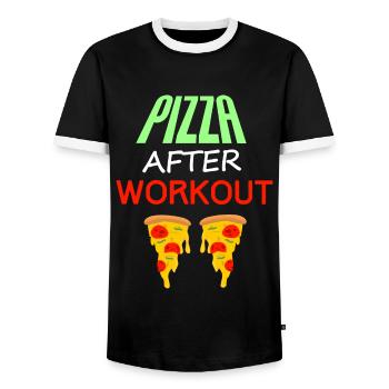 Pizza nach dem Training, Fitness + Essen Angebot - Männer Kontrast-T-Shirt - Schwarz/Weiß - Vorne - AI Model Female 172 light (172cm) & AI Model Male 178 light (178cm)