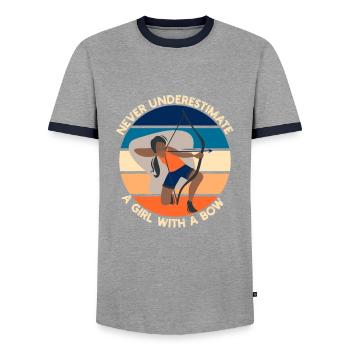 Ne sous-estimez jamais une fille avec un arc de tir à l’arc - T-shirt contrasté Homme - gris/marine  - Devant - AI Model Female 172 light (172cm) & AI Model Male 178 light (178cm)