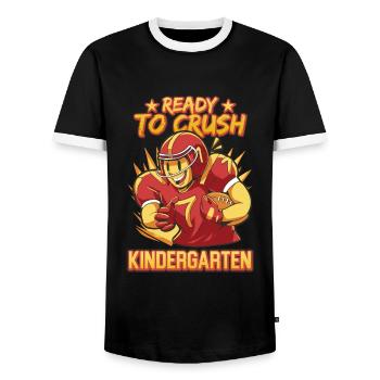 Ready To Crush Kindergarten American Football - Men's Ringer Shirt - black/white - Front - AI Model Female 172 light (172cm) & AI Model Male 178 light (178cm)