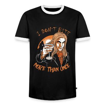 Ich beiße nicht mehr als einmal Vampir-Wortspiel - Männer Kontrast-T-Shirt - Schwarz/Weiß - Vorne - AI Model Female 172 light (172cm) & AI Model Male 178 light (178cm)