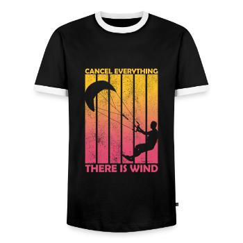 Cancel Everything There Is Wind Funny Kitesurfing - Men's Ringer Shirt - black/white - Front - AI Model Female 172 light (172cm) & AI Model Male 178 light (178cm)