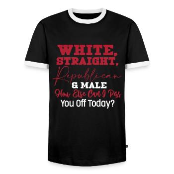 White Straight Republican And Male - Men's Ringer Shirt - black/white - Front - AI Model Female 172 light (172cm) & AI Model Male 178 light (178cm)