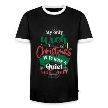 Christmas Wish Quiet Night Shift Nurse - Men's Ringer Shirt - black/white - Front - AI Model Female 172 light (172cm) & AI Model Male 178 light (178cm)