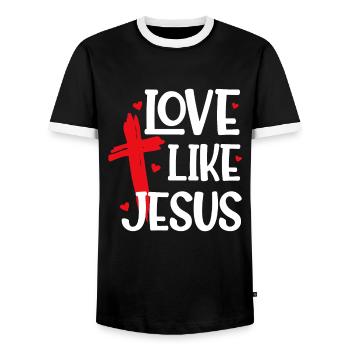 Liebe wie Jesus Christlicher Glaube Zitat - Männer Kontrast-T-Shirt - Schwarz/Weiß - Vorne - AI Model Female 172 light (172cm) & AI Model Male 178 light (178cm)