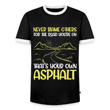 Never Blame Others For Road You`re On - Men's Ringer Shirt - black/white - Front - AI Model Female 172 light (172cm) & AI Model Male 178 light (178cm)