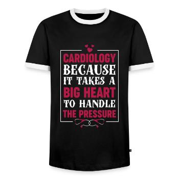 Funny Cardiology Nurse Saying - Men's Ringer Shirt - black/white - Front - AI Model Female 172 light (172cm) & AI Model Male 178 light (178cm)