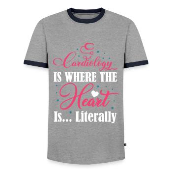 Cardiology Where The Heart Is Literally - Men's Ringer Shirt - grey/navy  - Front - AI Model Female 172 light (172cm) & AI Model Male 178 light (178cm)