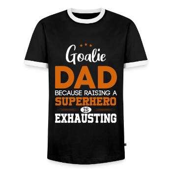 Gardien de but de hockey sur glace Papa Super-héros Père - T-shirt contrasté Homme - noir/blanc - Devant - AI Model Female 172 light (172cm) & AI Model Male 178 light (178cm)