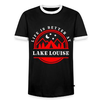 Das Leben in Lake Louise ist besser - Männer Kontrast-T-Shirt - Schwarz/Weiß - Vorne - AI Model Female 172 light (172cm) & AI Model Male 178 light (178cm)