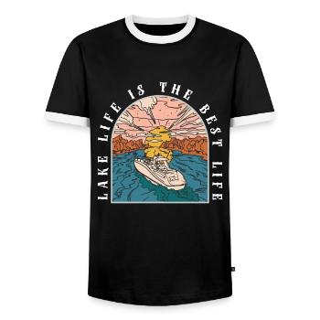 Das Leben am See ist das beste Leben Camping - Männer Kontrast-T-Shirt - Schwarz/Weiß - Vorne - AI Model Female 172 light (172cm) & AI Model Male 178 light (178cm)