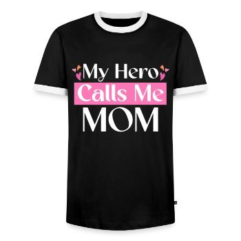 Mom Hero Squad Mom Life Superhero - Men's Ringer Shirt - black/white - Front - AI Model Female 172 light (172cm) & AI Model Male 178 light (178cm)