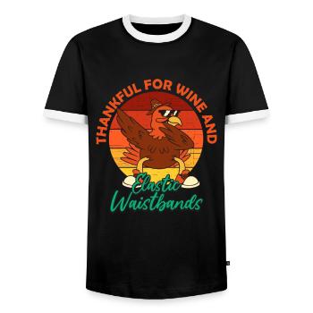 Thankful For Wine Elastic Waistbands Thanksgiving - Men's Ringer Shirt - black/white - Front - AI Model Female 172 light (172cm) & AI Model Male 178 light (178cm)