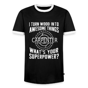 Je transforme le bois en choses géniales Qu’est-ce que tu es - T-shirt contrasté Homme - noir/blanc - Devant - AI Model Female 172 light (172cm) & AI Model Male 178 light (178cm)