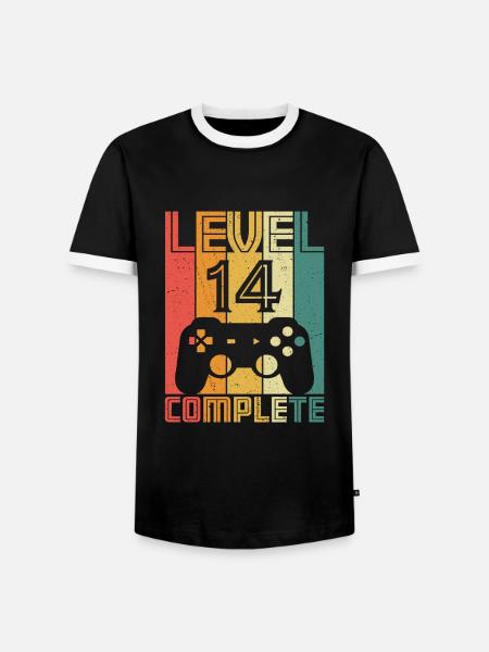 14-års fødselsdag Gamer Niveau 14 Komplet 14 år - Herre kontrast-T-shirt - sort/hvid