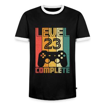 23rd Birthday Gamer Level 23 Complete 23 years - Men's Ringer Shirt - black/white - Front - AI Model Female 172 light (172cm) & AI Model Male 178 light (178cm)