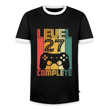 27th Birthday Gamer Level 27 Complete 27 years - Men's Ringer Shirt - black/white - Front - AI Model Female 172 light (172cm) & AI Model Male 178 light (178cm)