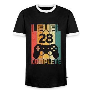 28th Birthday Gamer Level 28 Complete 28 years - Men's Ringer Shirt - black/white - Front - AI Model Female 172 light (172cm) & AI Model Male 178 light (178cm)