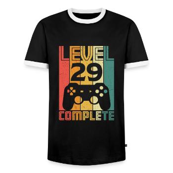 29th Birthday Gamer Level 29 Complete 29 years - Men's Ringer Shirt - black/white - Front - AI Model Female 172 light (172cm) & AI Model Male 178 light (178cm)