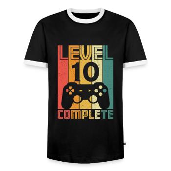 10. Geburtstag Gamer Level 10 Complete 10 Jahre - Männer Kontrast-T-Shirt - Schwarz/Weiß - Vorne - AI Model Female 172 light (172cm) & AI Model Male 178 light (178cm)