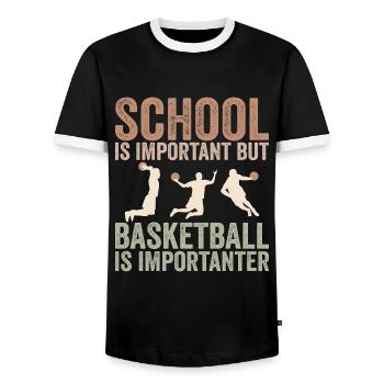 Schule ist wichtig, aber Basketball ist noch wichtiger - Männer Kontrast-T-Shirt - Schwarz/Weiß - Vorne - AI Model Female 172 light (172cm) & AI Model Male 178 light (178cm)
