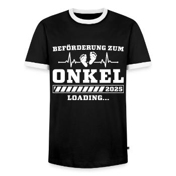 Onkel 2025 Loading Schwangerschaftsankündigung - Männer Kontrast-T-Shirt - Schwarz/Weiß - Vorne - AI Model Female 172 light (172cm) & AI Model Male 178 light (178cm)