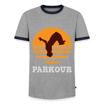 Parkour - Men's Ringer Shirt - grey/navy  - Front - AI Model Female 172 light (172cm) & AI Model Male 178 light (178cm)