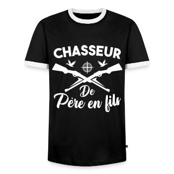 Chasseur de père en fils - T-shirt contrasté Homme - noir/blanc - Devant - AI Model Female 172 light (172cm) & AI Model Male 178 light (178cm)