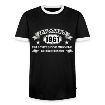 Jahrgang 1961 DDR Geburtstag Ossi - Männer Kontrast-T-Shirt - Schwarz/Weiß - Vorne - AI Model Female 172 light (172cm) & AI Model Male 178 light (178cm)